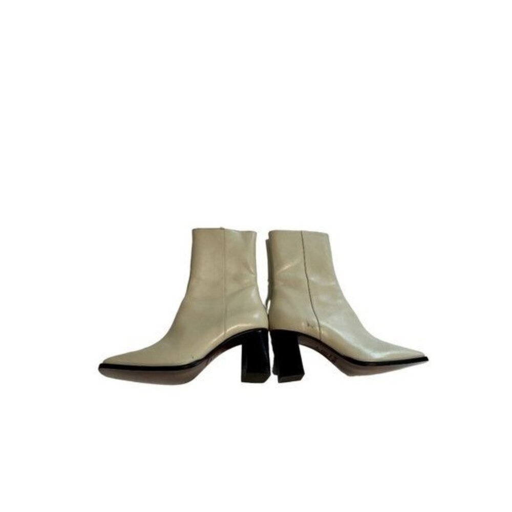 BY FAR Square Toe Booties in Cream Black